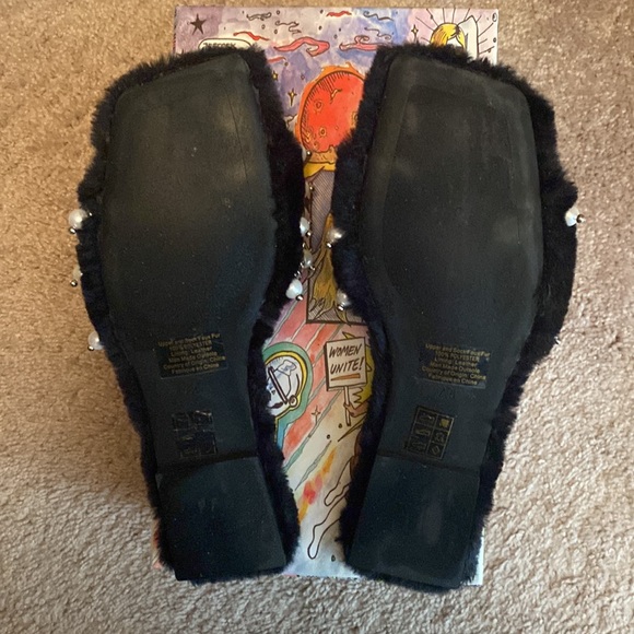 Open Toe Faux Fur Jeffery Campbell Slides with Faux Pearl and Crystal Detail ! - Picture 7 of 8